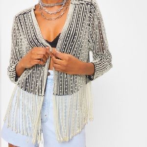 Nasty Gal Pearl Embellished Fringe Jacket